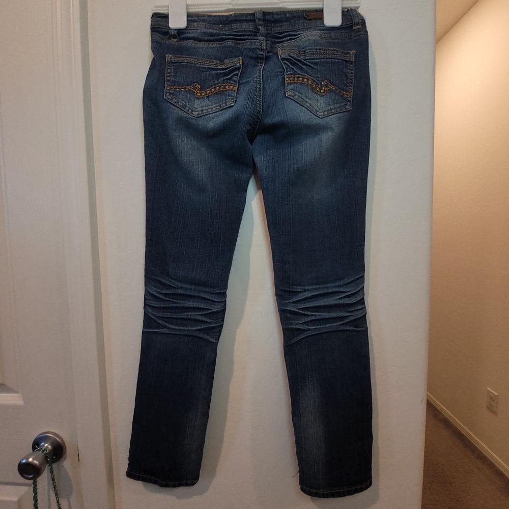 Almost Famous Blue Skinny Jeans with Vintage Distressing - Picture 2 of 9